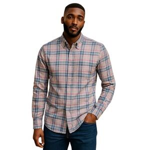 J. CREW LONG SLEEVE OXFORD SHIRT Size L Blue Pink and White Plaid